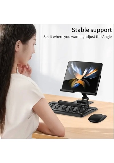 Samsung Galaxy Uyumlu Z Fold 4/5 İçin Moaıto Masa İçin Ayarlanabilir Stand Keyboard Set Black