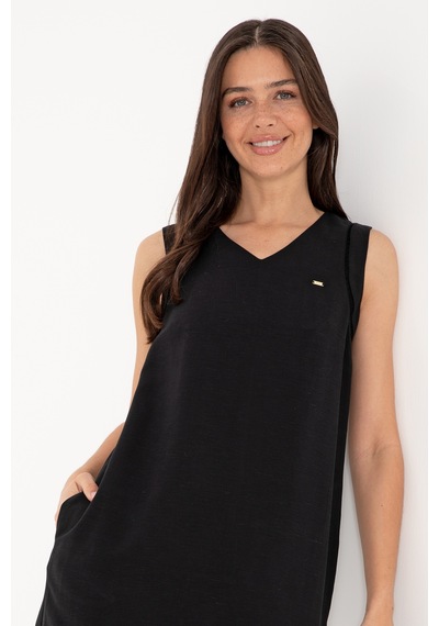 U.S. Polo Assn. Kadın Siyah Keten Karışımlı Mini Boy Dokuma Elbise 50299168-VR046