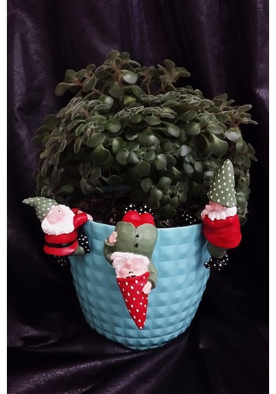 Boyalı Üçlü Noel Baba Teraryum Obje Saksı Süsü Dekoratif Obje 3 Adet
