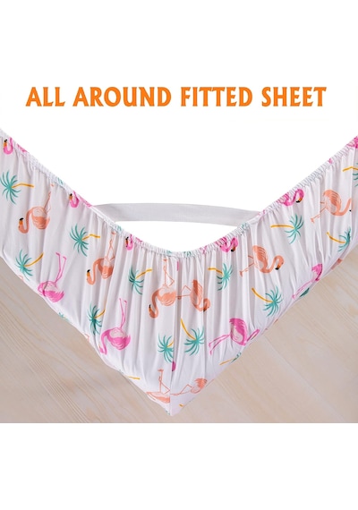 Lexroo Ultra Yumuşak Çift Fırçalı 6 Parça Mikrofiber Çarşaf Seti Güzel Tropikal - Flamingo, Queen Çok Renkli