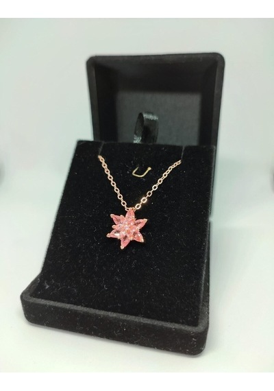 Ervanur Kadın Rose Gold Zincir Kaplama Zirkon Taşlı Pembe Lotus Çiçeği Kolye Pembe