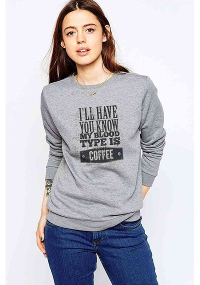 Coffee Baskılı Gri Kadın Sweatshirt
