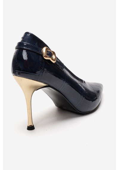 Luvishoes Polly Lacivert Rugan Baskılı Kadın Topuklu Ayakkabı