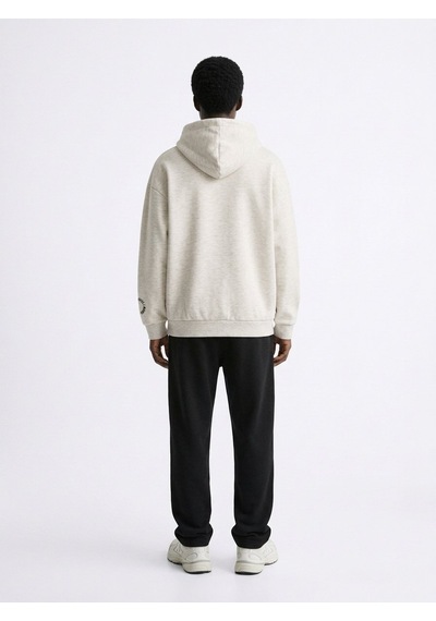 LTB Relaxed Fit Kol Baskılı Kapüşonlu Gri Sweatshırt