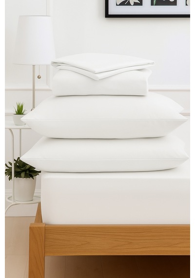 Mirava Premium %100 Pamuk Penye Lastikli Tek Kişilik Çarşaf Takımı 1 Yastık Kılıfı Dahil Beyaz 100x200cm Beyaz