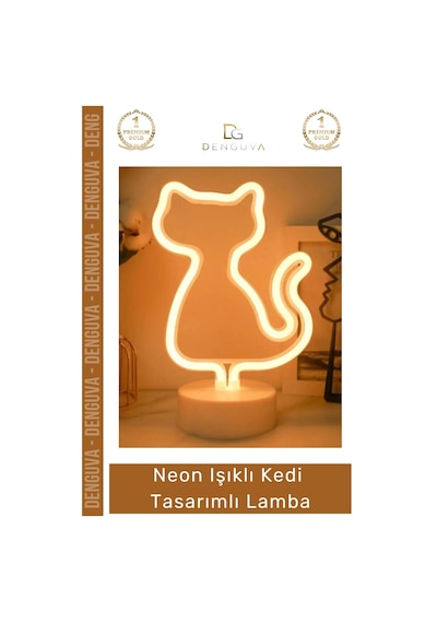 Neonlamba Dekoratif Modern Neon Led Gece Masa Lambası Hediye Estetik Işıklı Kedi Tasarımlı Lamba Çok Renkli