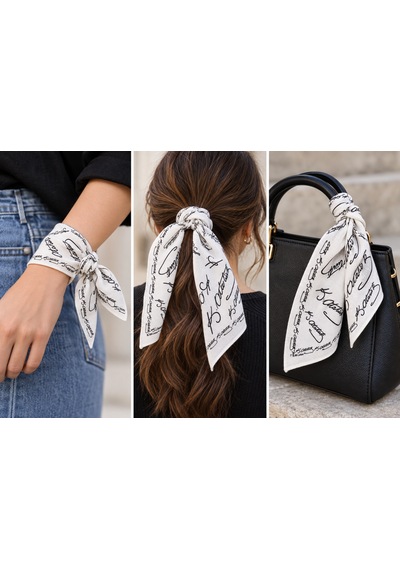Herşeynota Atatürk İmza Desenli Beyaz %100 Pamuk 52x52cm Fular Bandana Okul, Etkinlik, Tören, Gösteri Çok Renkli