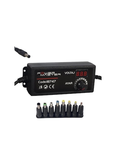 Pm-18747 Dijital Ekranlı 12 Volt - 24 Volt / 5 Amper Çok Uçlu Ayarlı Kademeli Adaptör