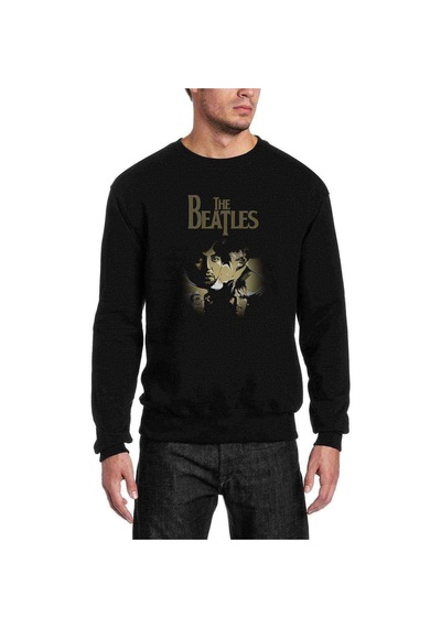 The Beatles Metal Rock Baskılı Siyah Erkek Örme Sweatshirt