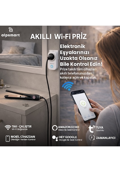 Alpsmart As816 Eu 3 Lü Set Wifi Akıllı Priz Uzaktan Kontrol Tuya
