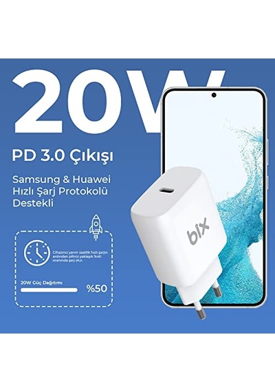 Bx-pd20ta 20w Pd Type-c Hızlı Şarj Adaptörü Huawei Hızlı Şarj Protokolü Destekli, İphone 15 / İphone 15 Pro Max