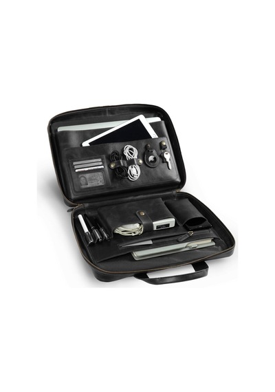 Hakiki Deri Tüm Apple Uyumlu MacBook , Notebook Modelleri Ile Omuz Askılı Organizer Çanta-120679 Siyah