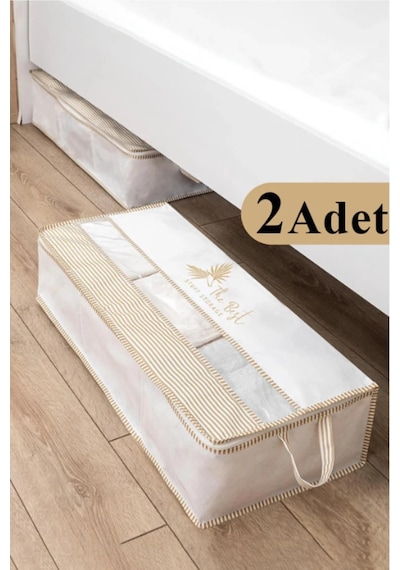 2 Adet Premium Baskılı Pencereli Baza Altı Düzenleyici Hurç 70x32x20 Baskılı Premium Özel Kumaş Beyaz