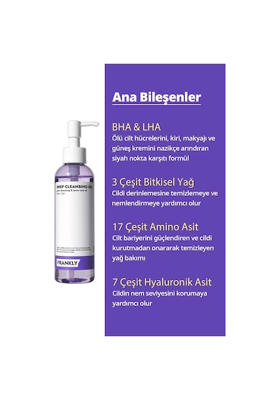 Frankly Bha İçeren Siyah Nokta Arındırıcı Derinlemesine Makyaj Temizleme Yağı 200 ML
