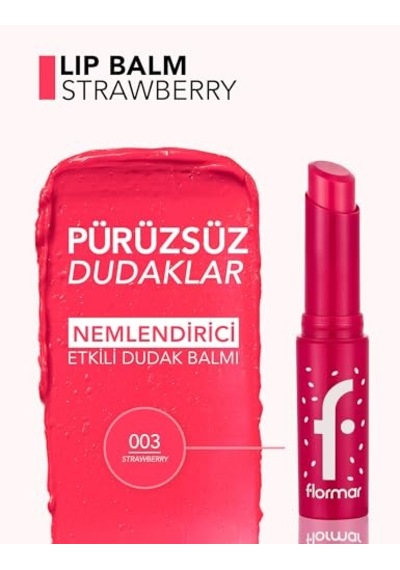 Flormar Shea Ve Kakao Yağı İçeren Stik Renkli Dudak Nemlendiricisi - Lip Balm -003 Strawberry-8690604555383