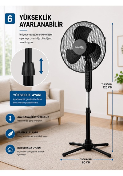Breeze Mx-bs160 16 İnç Katlanır Ayaklı Vantilatör 45w 3 Kademeli Hız Ayarlı Metal Izgaralı Vantilatör