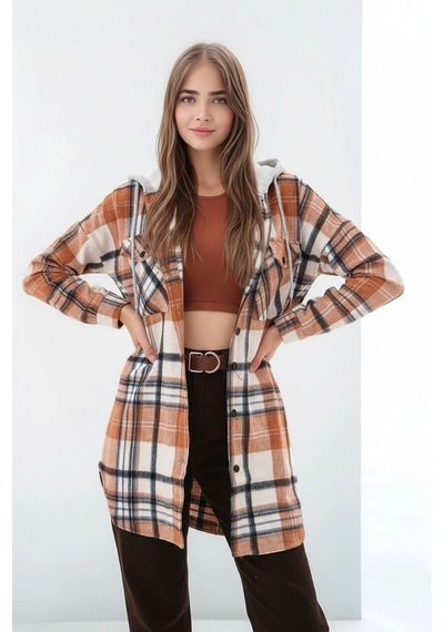 Mamayaga Kadın Desen Bloklu Oduncu Oversize Geniş Kalıp Casual Cepli Kapüşonlu Uzun Boy Ceket Gömlek Kahverengi Mamayaga Kadın Desen Bloklu Oduncu Oversize Geniş Kalıp Casual Cepli Kapüşonlu Uzun Boy Ceket Gömlek Kahverengi