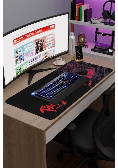 Berserk Kaymaz Dikişli Kauçuk Oyuncu Mousepad V5 - 90x40 Xxl Gaming Mouse Pad Fare Altlığı