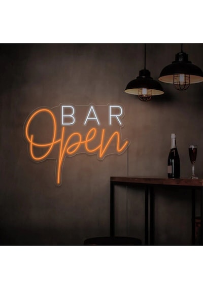 Open Bar Yazılı Neon Tabela Turuncu