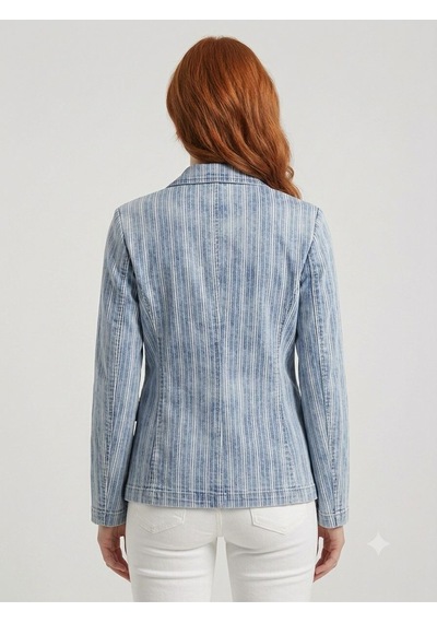 Neden Tekstil Kadın Çizgili Denim Blazer Ceket - Mavi
