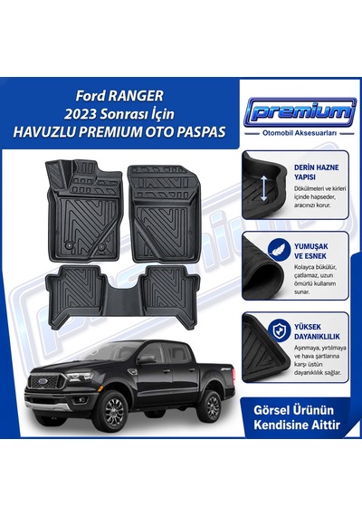 Ford Ranger Paspas Araca Özel 2023 Sonrası İçin Derin Havuzlu Premium Oto Paspas