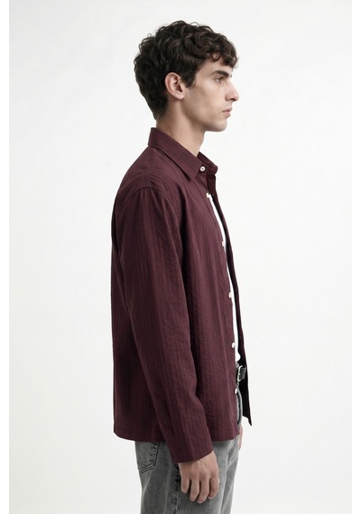 Antioch Relaxed Fit Çizgili Erkek Gömlek Bordo