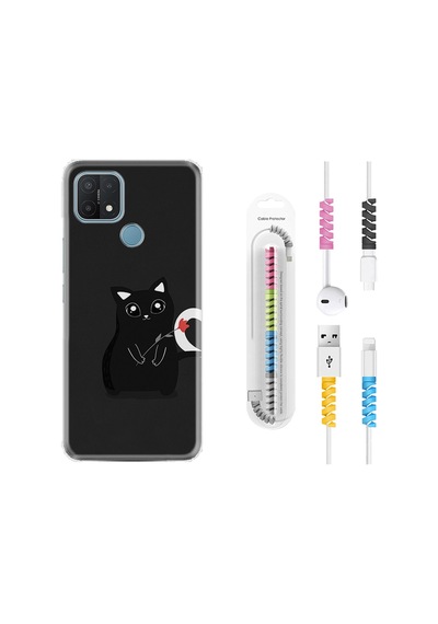 Oppo A15S Kılıf Kablo Koruyuculu Kara Kedi 1801