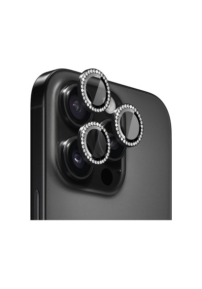 Apple İphone 16 Pro Tekli Diamond Taşlı Kamera Koruma Camı Siyah İphone 16 Pro İle Uyumlu Kamera Koruyucu Film - Siyah