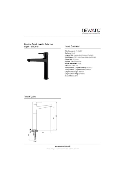 Newarc - Domino Çanak Tipi Lavabo Bataryası Siyah - 971001b 210078 Siyah