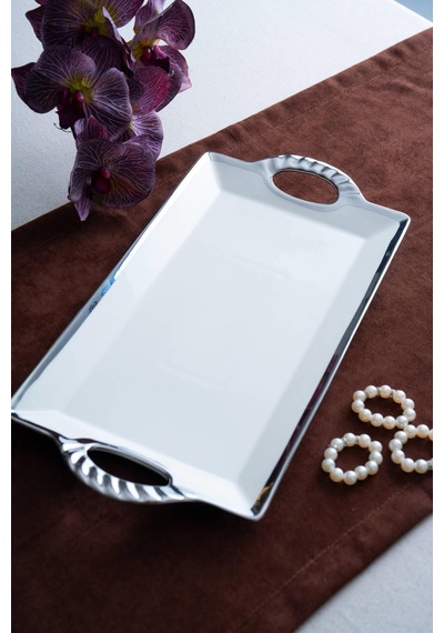 Acar Arven Dikdörtgen Silver Sunum Tepsi - 41 Cm Gümüş