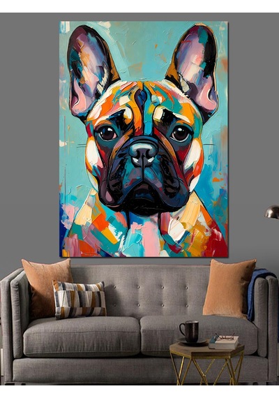 Ahşap Tablo Renkli Pop Art Fransız Bulldog