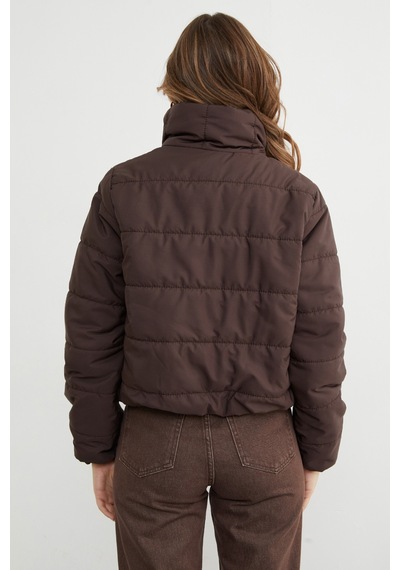 Fullamoda Beli Lastikli Crop Şişme Mont Kahve