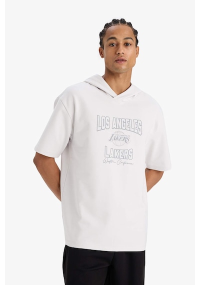 Defacto Defactofit Nba Los Angeles Lakers Boxy Fit Kapüşonlu Sırt Baskılı Kısa Kollu Tişört E8766ax25augr519 Gri