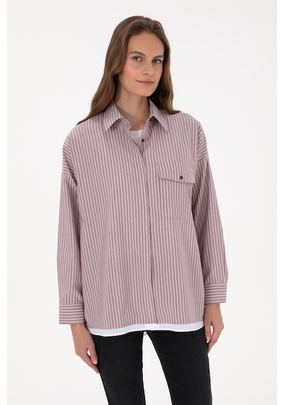 U.S. Polo Assn. Kadın Bordo Çizgili Uzun Kollu Gömlek 50316369-VR177