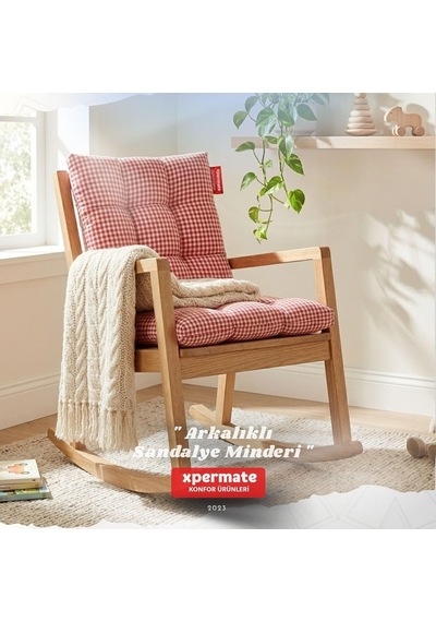 Xpermate Pötikare Arkalıklı Sandalye Minderi Bağcıklı Mutfak Balkon Bahçe Minderi Kırmızı Diğer
