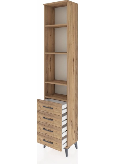Arges Dolap 4 Raflı 4 Çekmeceli 44x30x221 Çam-çam Çam