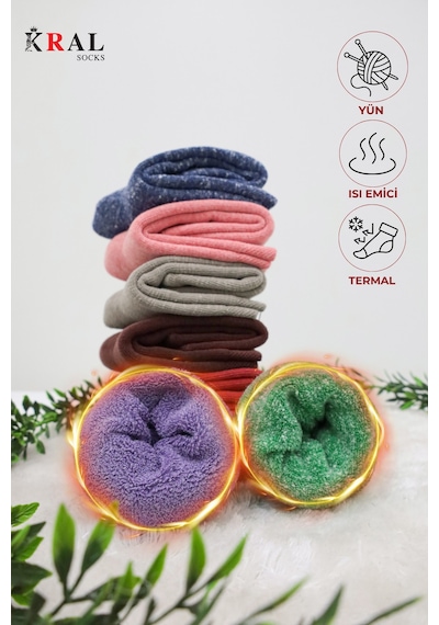 Kral Socks Kadın Termal Yarım Konç Soket Havlu Çorap 4 Çift Kışlık, Sıcak Tutan, Yumuşak Dokulu ASORTİ