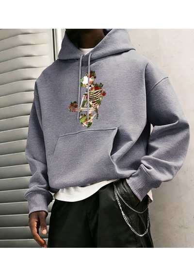 Startmore Startmorecottagecore Tarzı Sukulent Teslim Olmak Desen Erkekler Hoody Cep Vintage Üst Rahat Gevşek Yum Gri