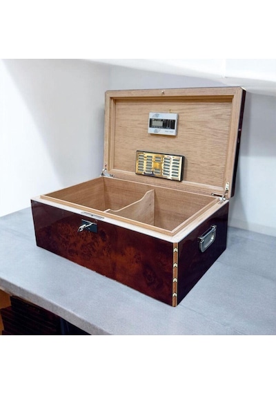 Lubinski İtaly Canforo Humidor Puro Kutusu Ceviz 125's Cigar Spa Elektronik Puro Nemlendirme Cihazı