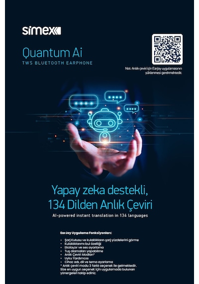 Simex QUANTUM AI Yapay Zeka Destekli Akıllı HD Mikrofon Gerçek Zamanlı Dil Çeviri Ai Anlık Tercüme 5.4 Bluetooth Kulaklık
