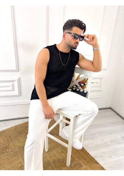 T-shirt Nefes Alabilen Terletmez Pamuklu Fileli Tişört Oversize Tshirt Sıfır Kol Tişört Siyah