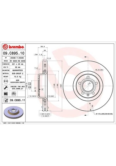 Brembo 09c89511 Fren Diski Ön Audı A6-a8 2005-2011 4f0615301e -