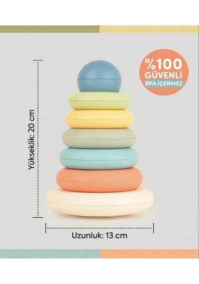 Eğitici Renkli Halka Dizme 7 Parça El-göz Koordinasyonu Destekleyici Zeka Geliştirici Oyuncak -20 Cm