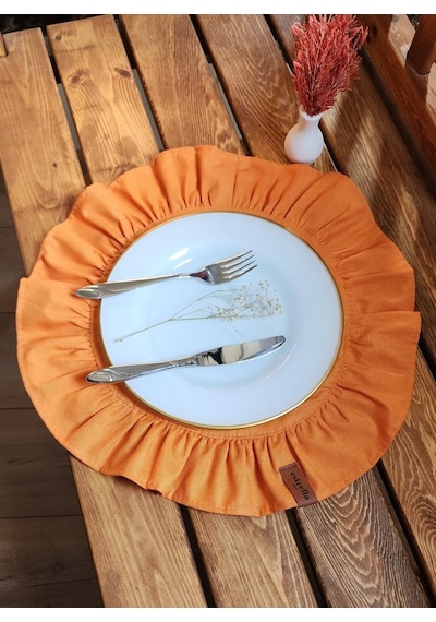 Lizbon Keten Yuvarlak Fırfırlı 2 Li Vintage Amerikan Servis Turuncu 40x40