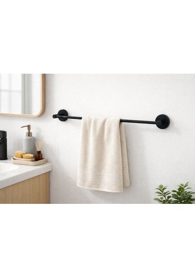 Viosa Siyah Uzun Havluluk Banyo Mutfak Havlu Askılık Vidalı Montaj Krom