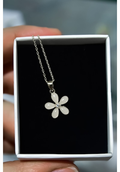 Papatya Silver 925 Ayar Gümüş Rodyum Kaplama Ay Taşı Yasemin Çiçeği Kolye