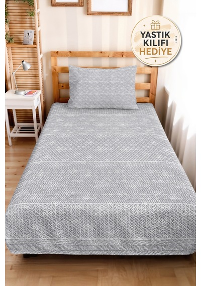 Gri Geometrik Modern Tek Kişilik Pike Takımı - Antrasit Zigzag Minimal 160x220 Cm Yatak Örtüsü Kırsal Sazlık Eşiği