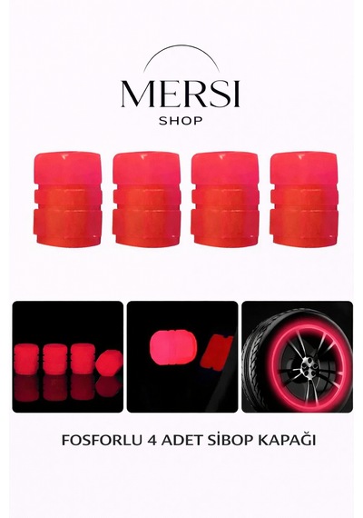 Fosforlu Kırmızı Sibop Kapağı Seti Gece Parlayan 4 Lü Tekerlek Lastik Kapağı