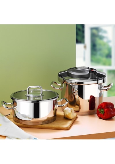 Aryıldız Touch & Cook Kanka Düdüklü Tencere Seti 6 + 4 Litre Gümüş