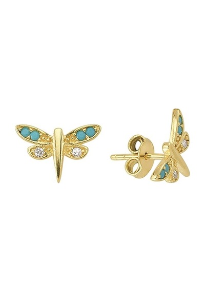 Goldkupe 14 Ayar Gökkuşağı Ve Firuze Modeli Taşlı Yusufçuk Altın Küpe 1,40 Gr-858